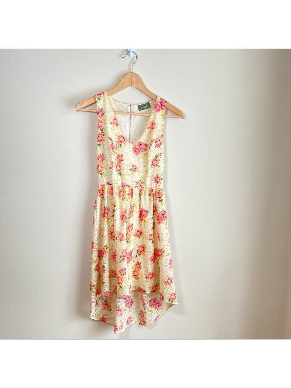 Adorable Floral Sleeveless High  Low Dress Small